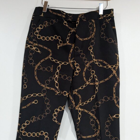 Zara Chain Link Print Pants Black Gold Size 6 - Picture 3 of 8